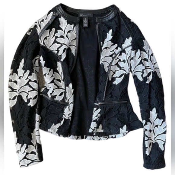 INC Lace Peplum Jacket Size M Black And White - Picture 3 of 8